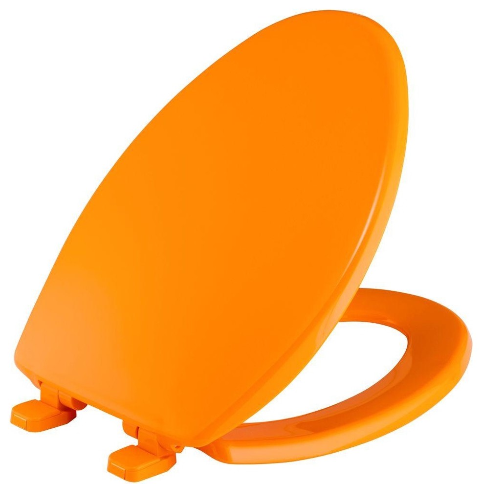 BEMIS Seats Slow Close Elongated Close Front Toilet Seat in Tangerine orange