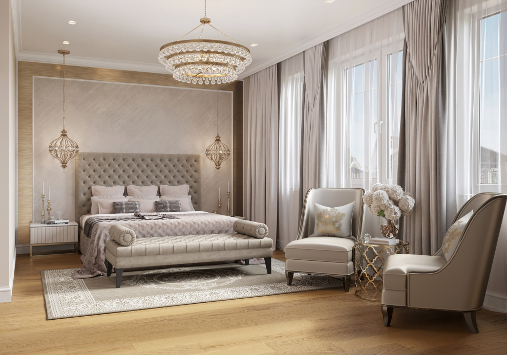 Элегантная спальня с камином