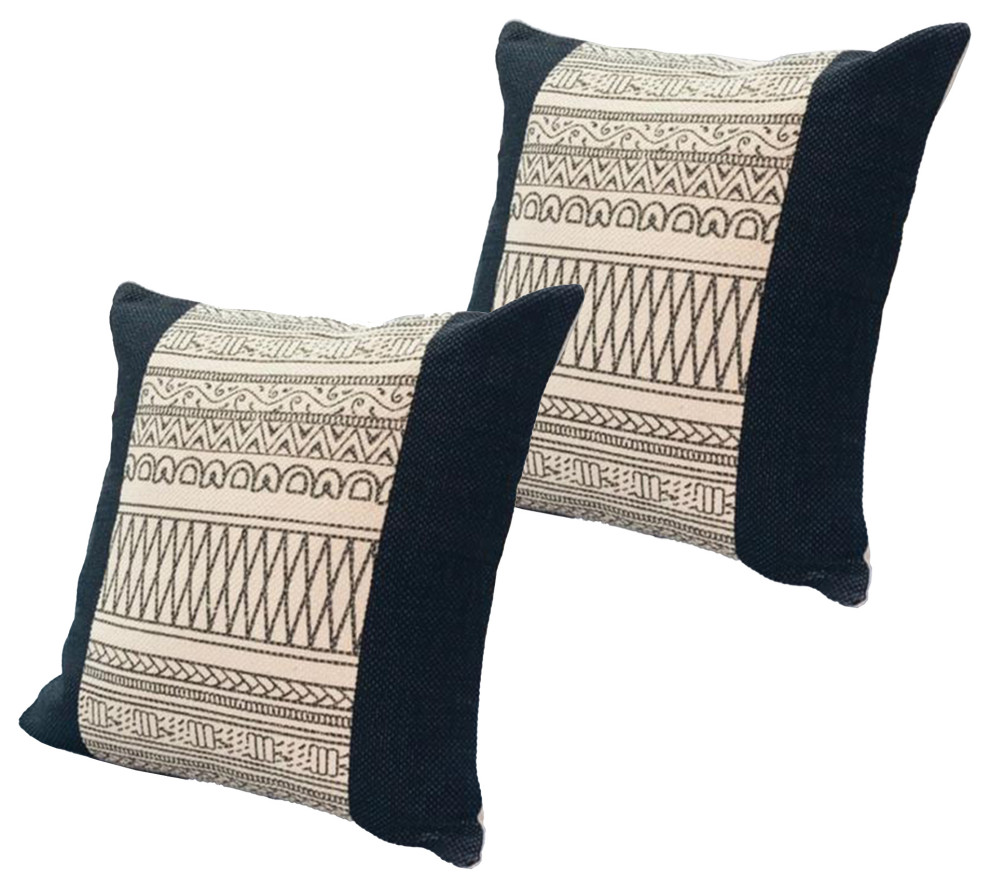 Benzara UPT-268961 Square Cotton Accent Throw Pillow, Aztec Pattern, White/Black
