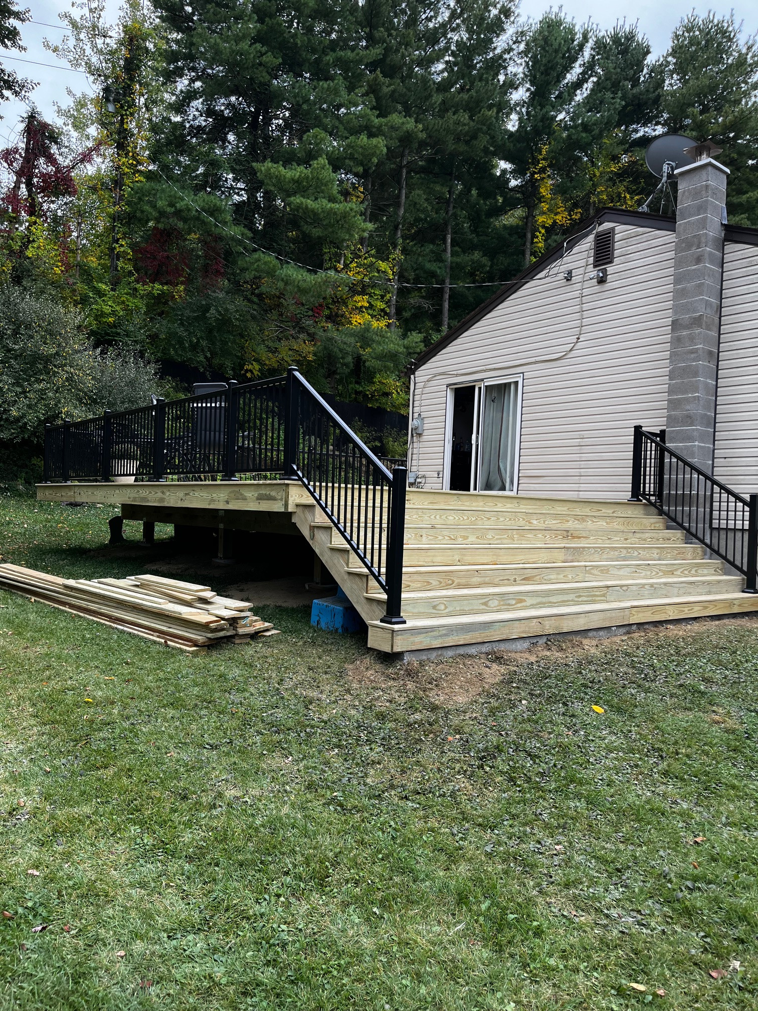 Large pressure treated wood deck