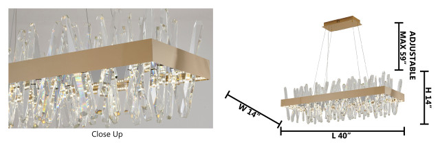 40" Gold Stainless Steel LED Chandelier With Clear Crystals ...