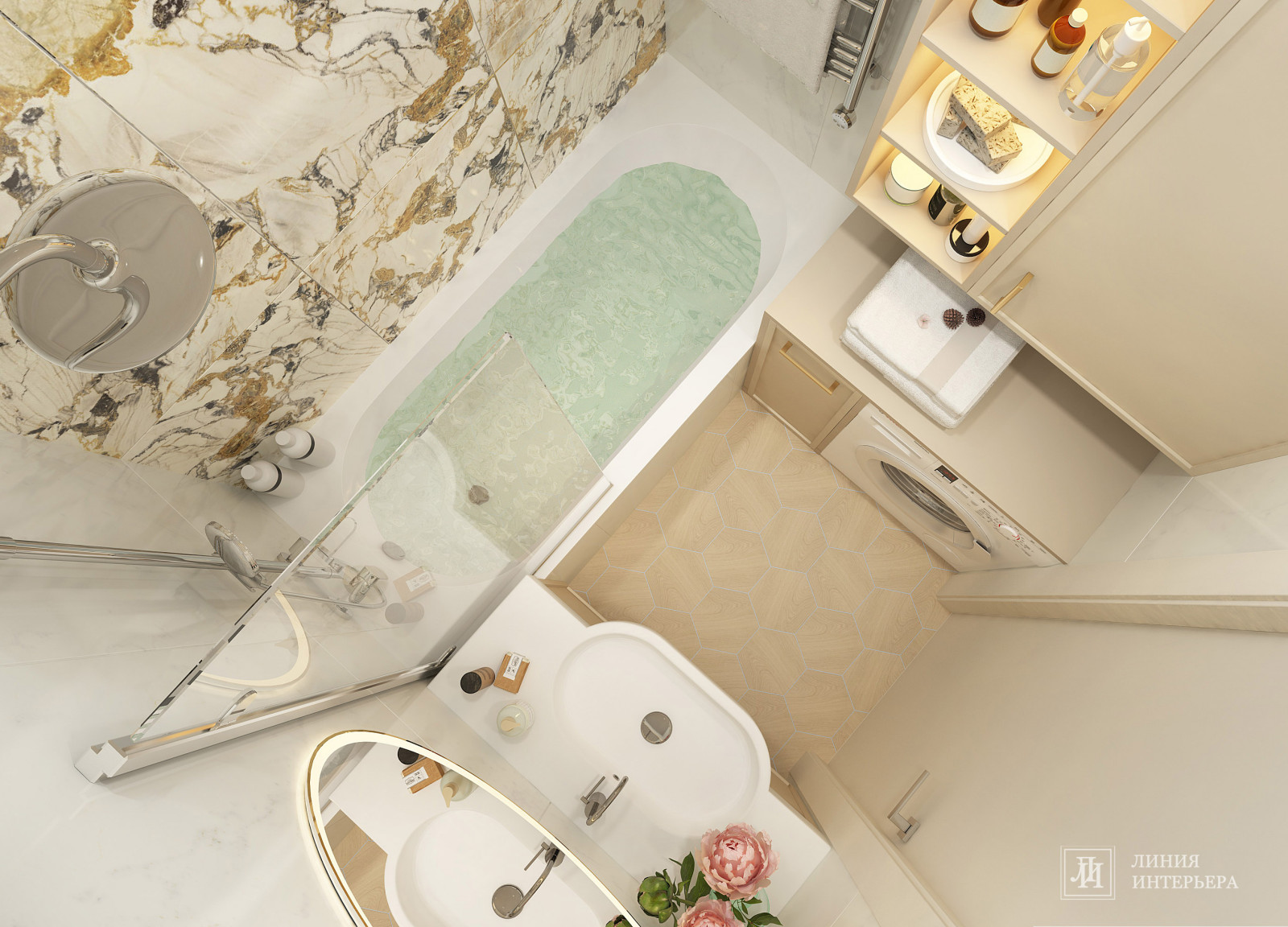 Дизайн ванной в доме П44