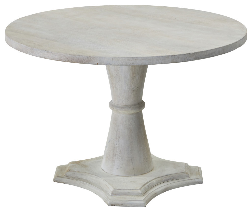 48" White Round Dining Table Pedestal Base Solid Wood Farmhouse