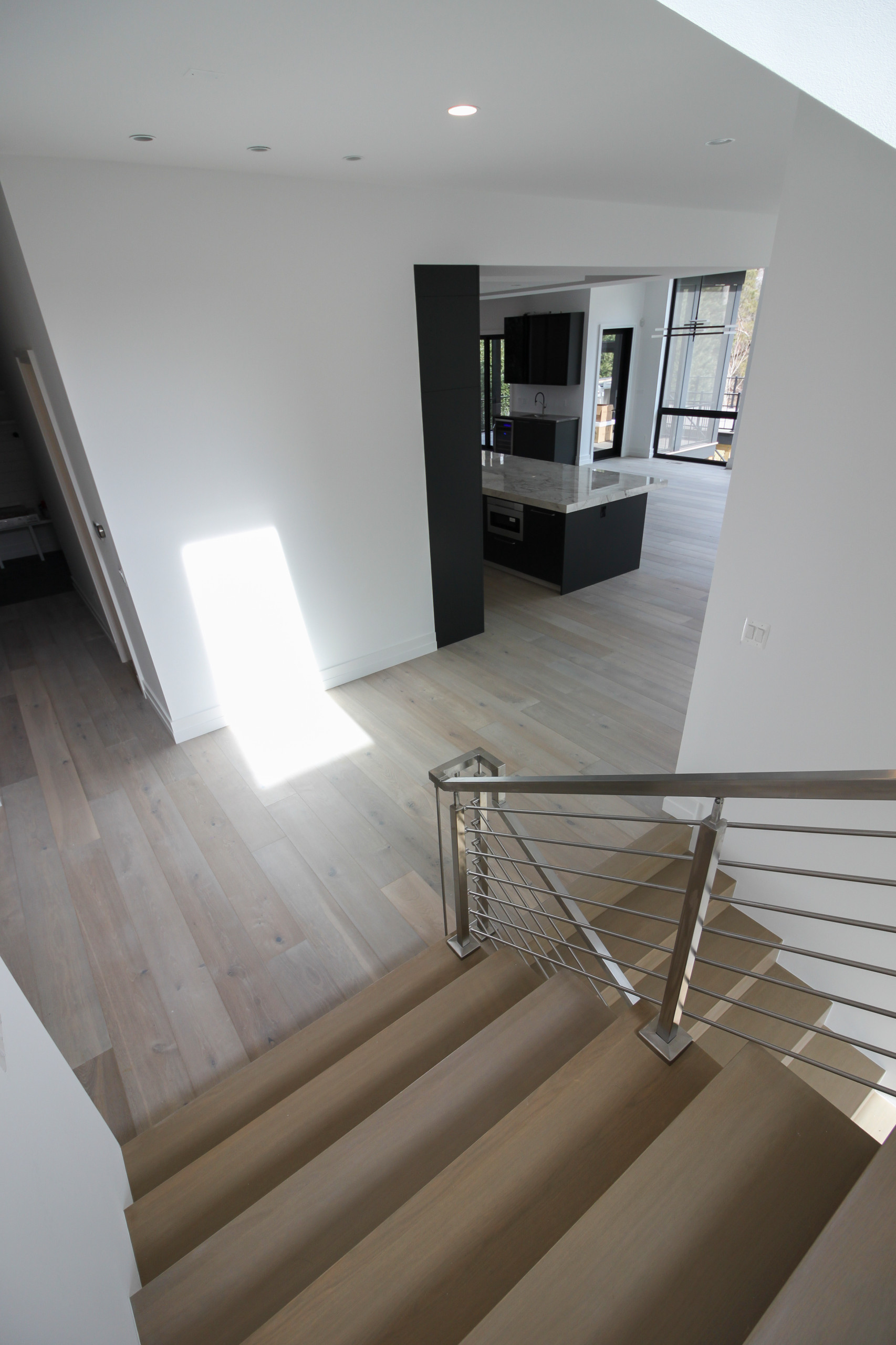 75_Modern Stairway: White O 75_ak & Stainless Steel Balustrade, McLean VA 22101