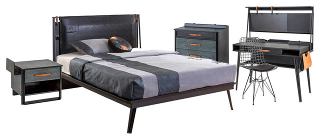 Cilek Dark Metal 6 Piece Full Smart Bedroom Set Gray