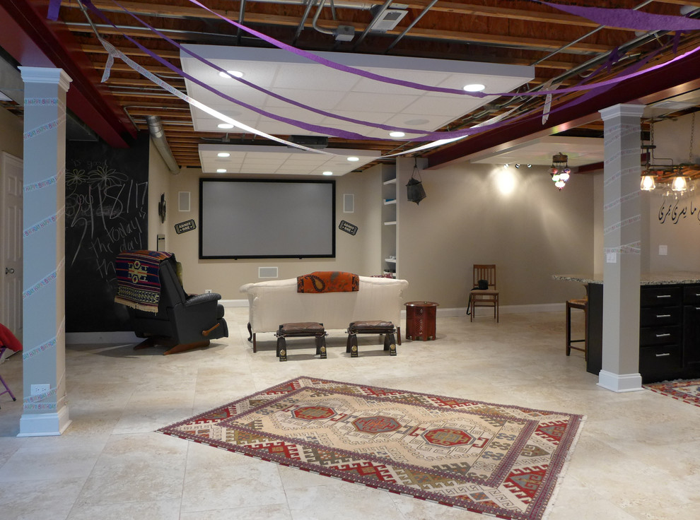 Basement - large transitional underground basement idea