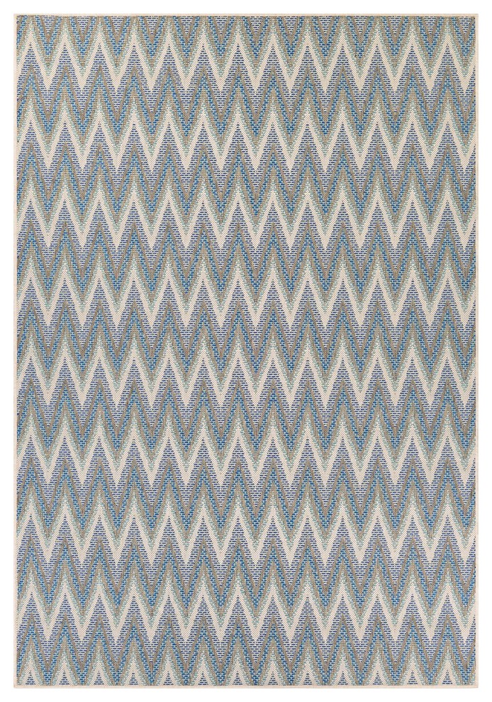 Couristan Monaco Avila Indoor/Outdoor Area Rug, Ivory-Sand-Azure, 5'10"x9'2"