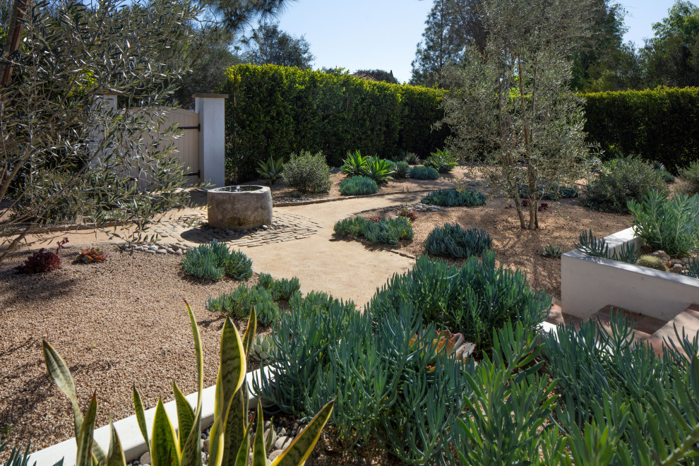 Idee per un giardino xeriscape minimalista esposto in pieno sole davanti casa con fontane e pavimentazioni in pietra naturale