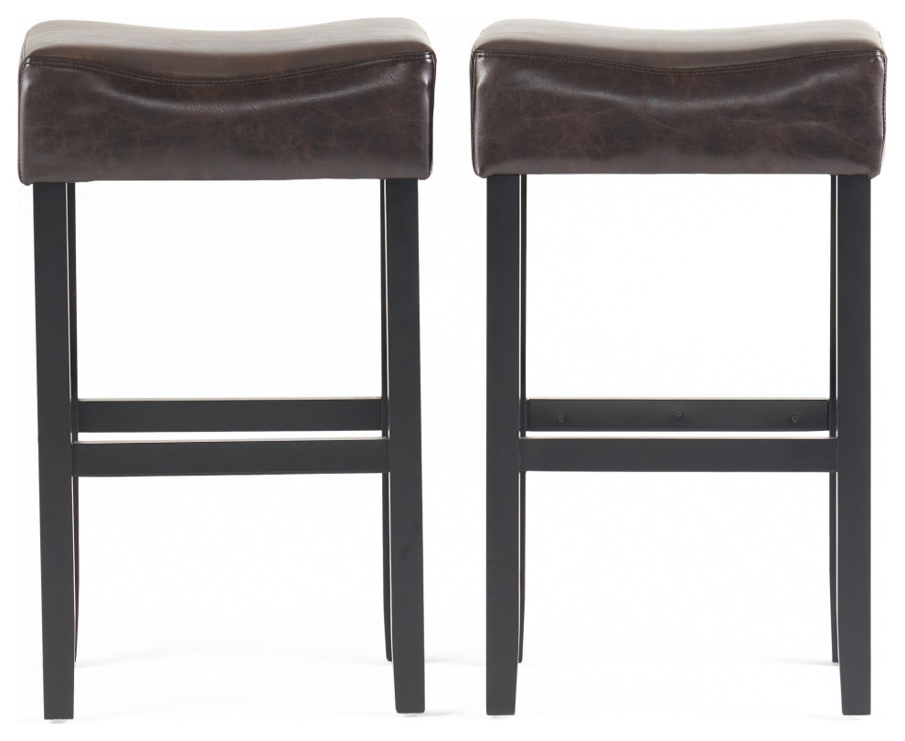 GDF Studio Adler Brown Leather Backless Bar Stools, Set of 2