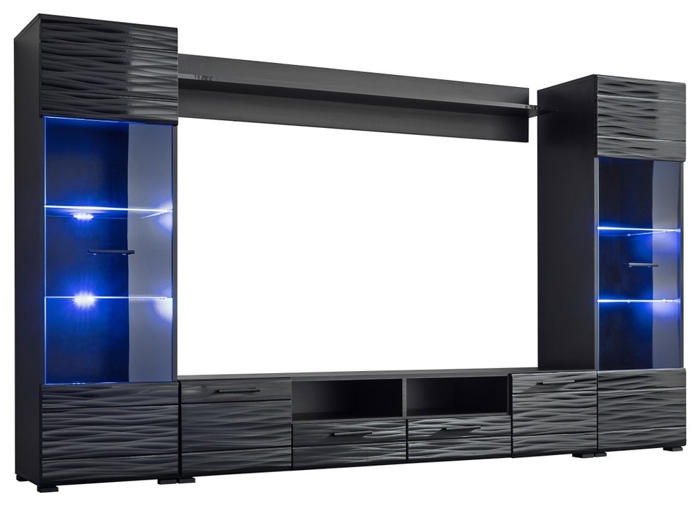 Modica Modern Entertainment Center Wall Unit With Blue LED Lights, 65