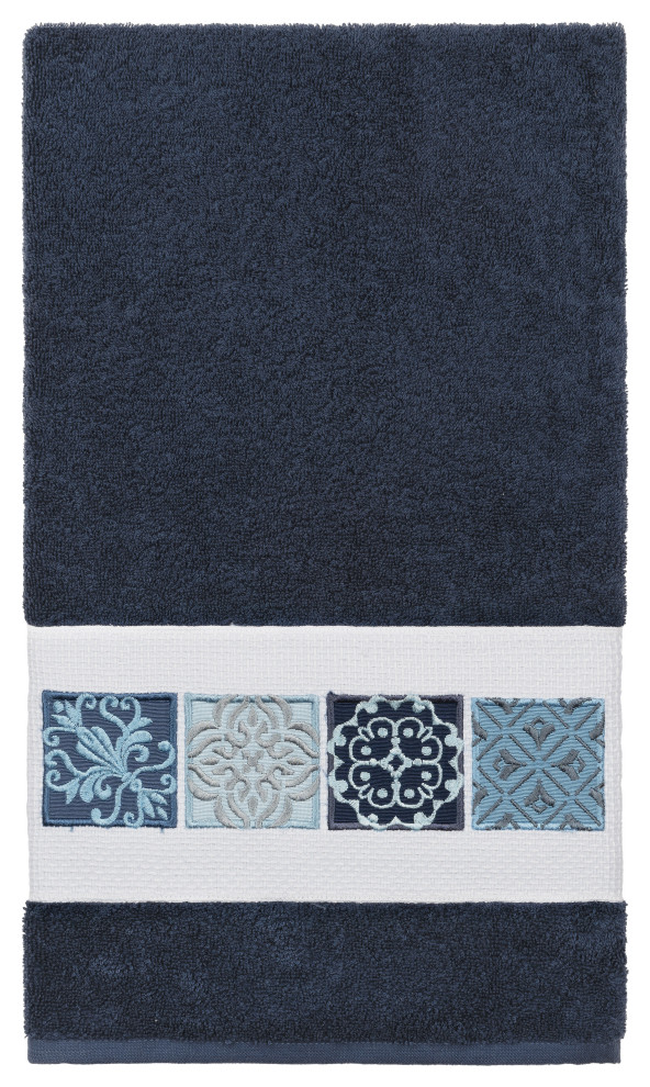 100 Turkish Cotton Vivian Embellished Bath Towel, Midnight Blue Bath