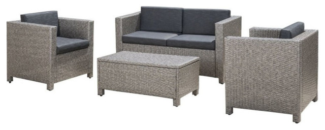 Gdf Studio 4 Piece Venice Outdoor Wicker Sofa Set With Cushions Tropical Outdoor Lounge Sets By Gdfstudio Houzz