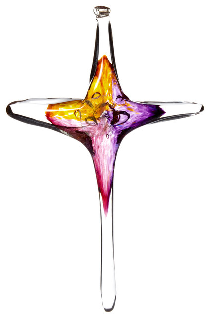 Pink & Violet Glass Cross Ornament