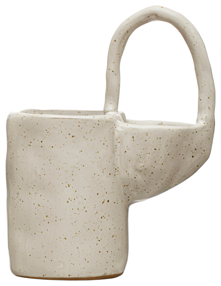 Stoneware Sponge and Dish Brush Holder, White Speckled Finish