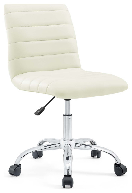 Ripple Armless Mid Back Faux Leather Office Chair, White