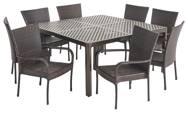 Lillian Outdoor Aluminum And Wicker 8 Seater Dining Set With