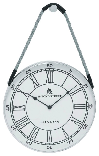 Hanging Wall Clock metal hanging wall clock with attached rope fitted with leather Hanging Wall Clock metal hanging wall clock with attached rope fitted with leather