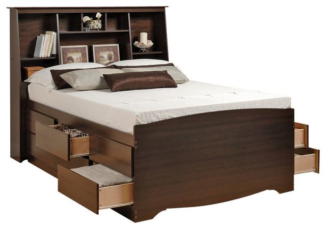 Prepac Manhattan Tall Bookcase Platform Storage Bed In Espresso Prepac Manhattan Tall Queen Bookcase Platform Storage Bed In Espresso Finish