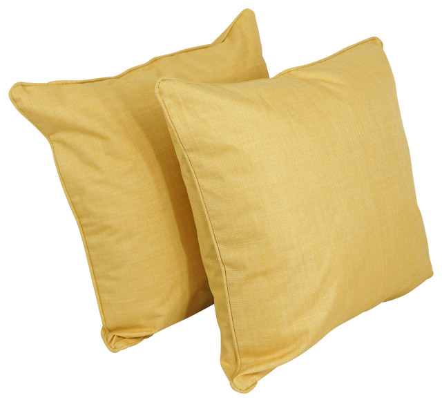 25" Double-Corded Polyester Square Floor Pillows With Inserts, Set of 2, Lemon