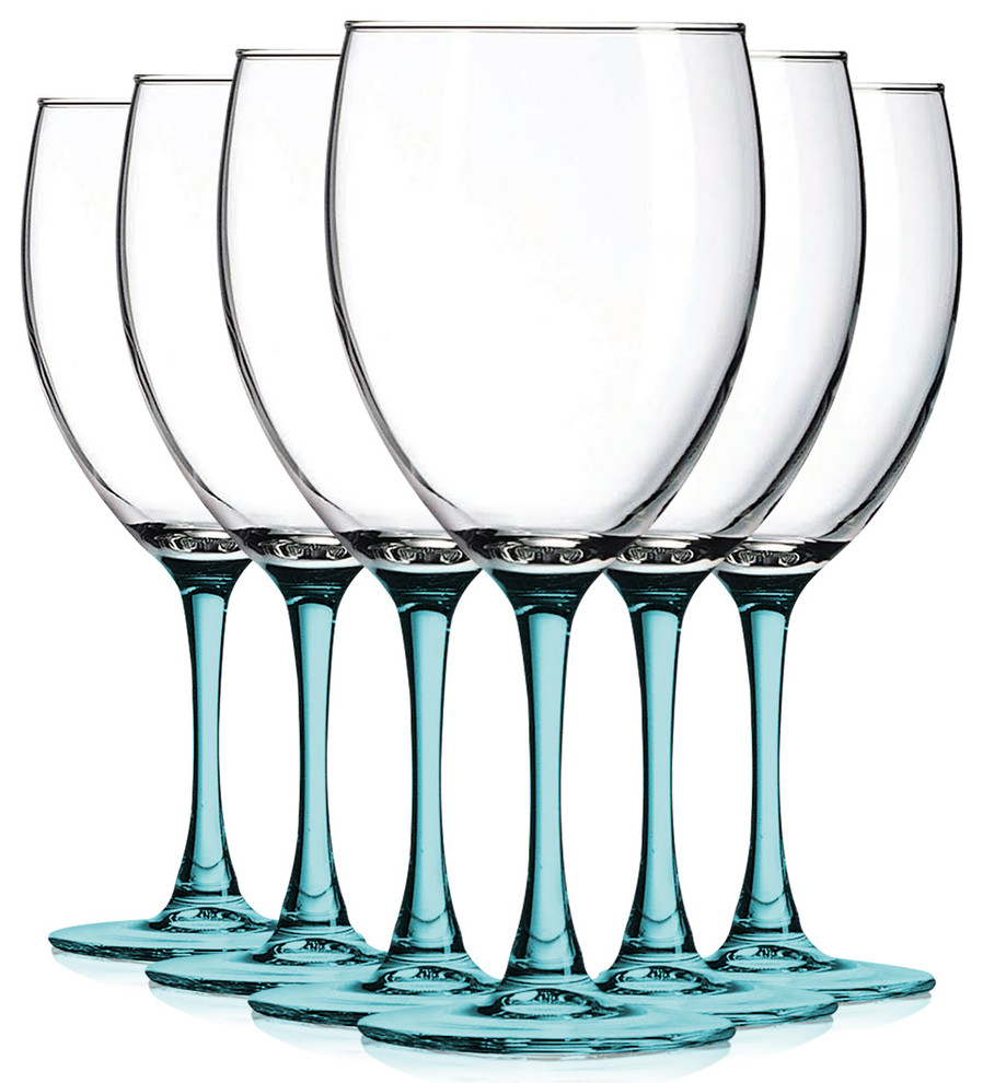 Nuance 10 oz Accent Stem Wine Glasses - , Bottom Aqua