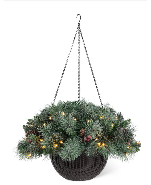 24"D PreLit Christmas Hanging Basket Traditional Christmas
