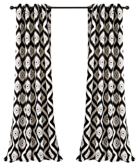 Diamond Ikat Room Darkening Window Curtain Black Mediterranean