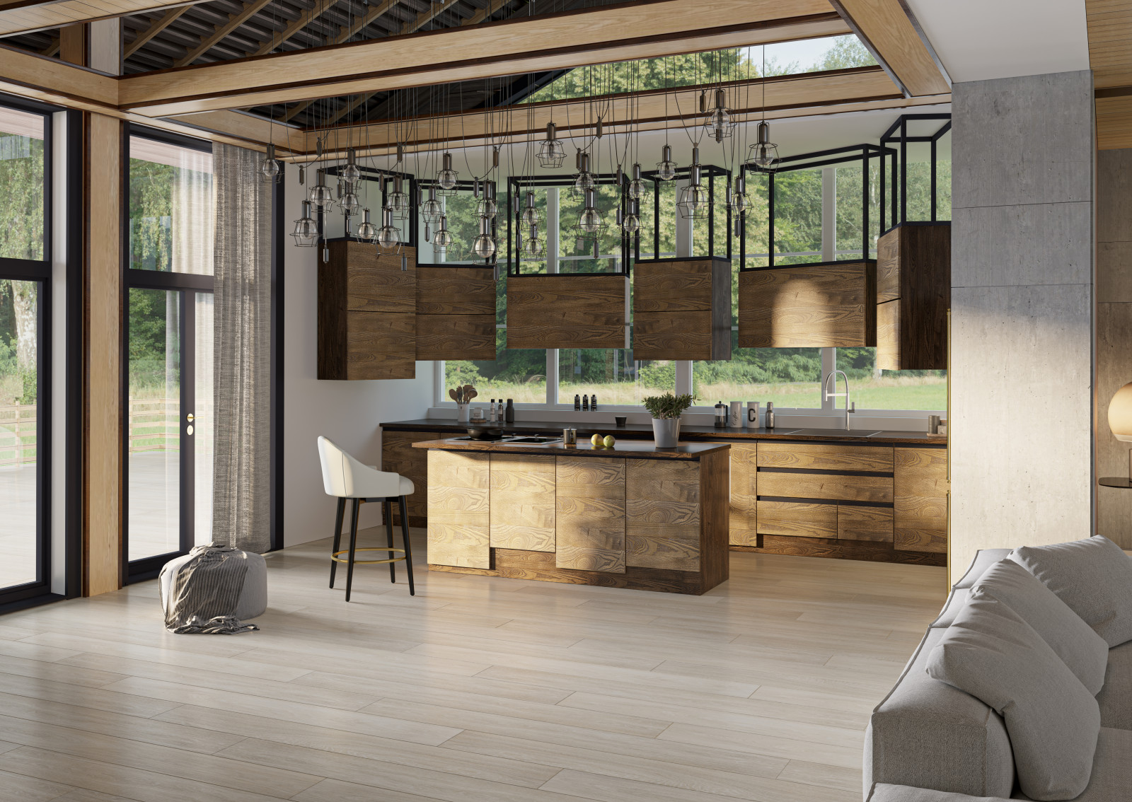 Дизайн интерьера для загородного дома с дизайнерской кухней