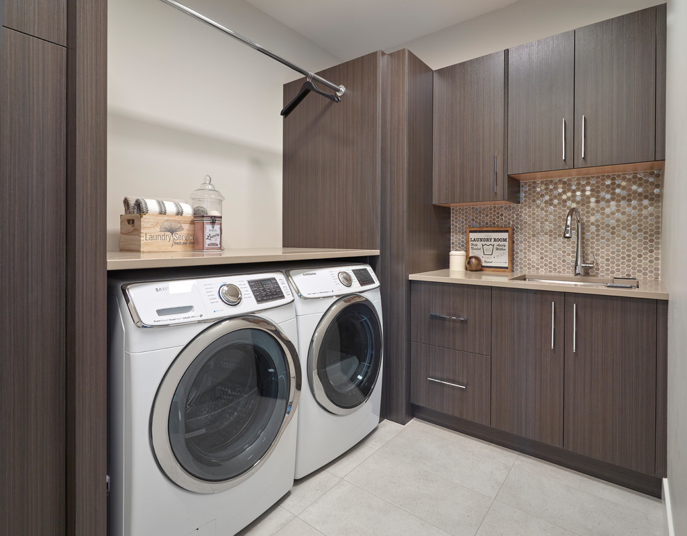 Photo of a large contemporary laundry room in Edmonton.