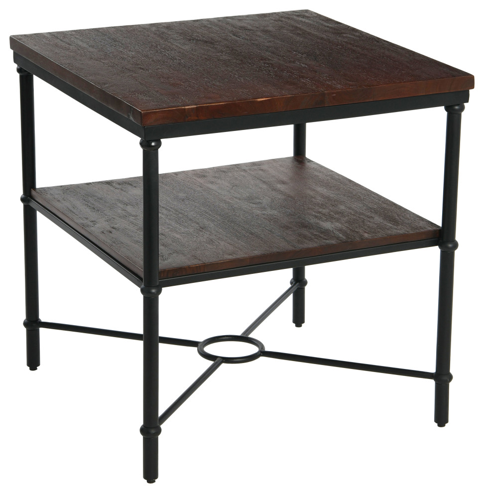 Saratoga Rustic Solid Wood and Iron End Table Industrial Side