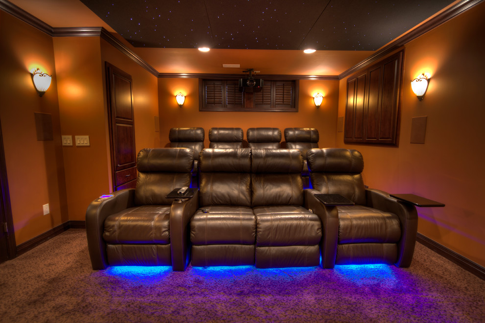 Design ideas for an eclectic home theatre in Columbus.