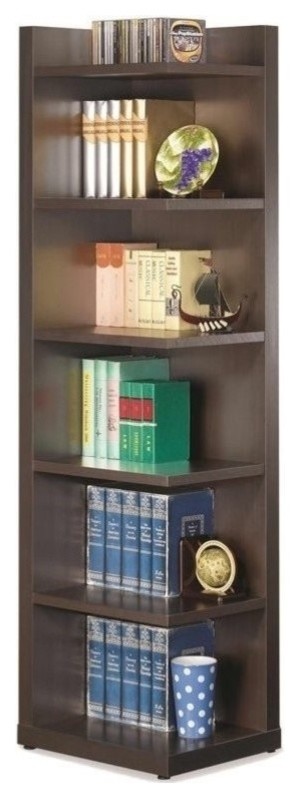 Bowery Hill 6 Shelf Corner Bookcase in Cappuccino