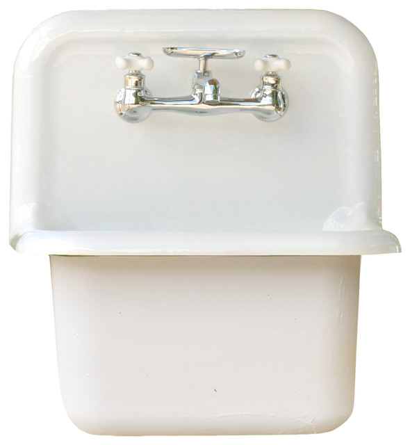 New Wall Mount Cast Iron Utility Sink Deep Basin High Back Porcelain White