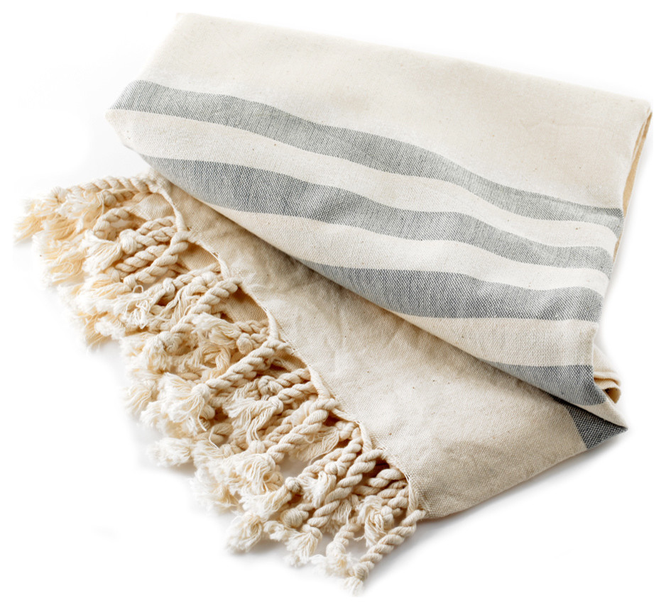 Organic Cotton Towel With Grey Stripes On Natural Color
