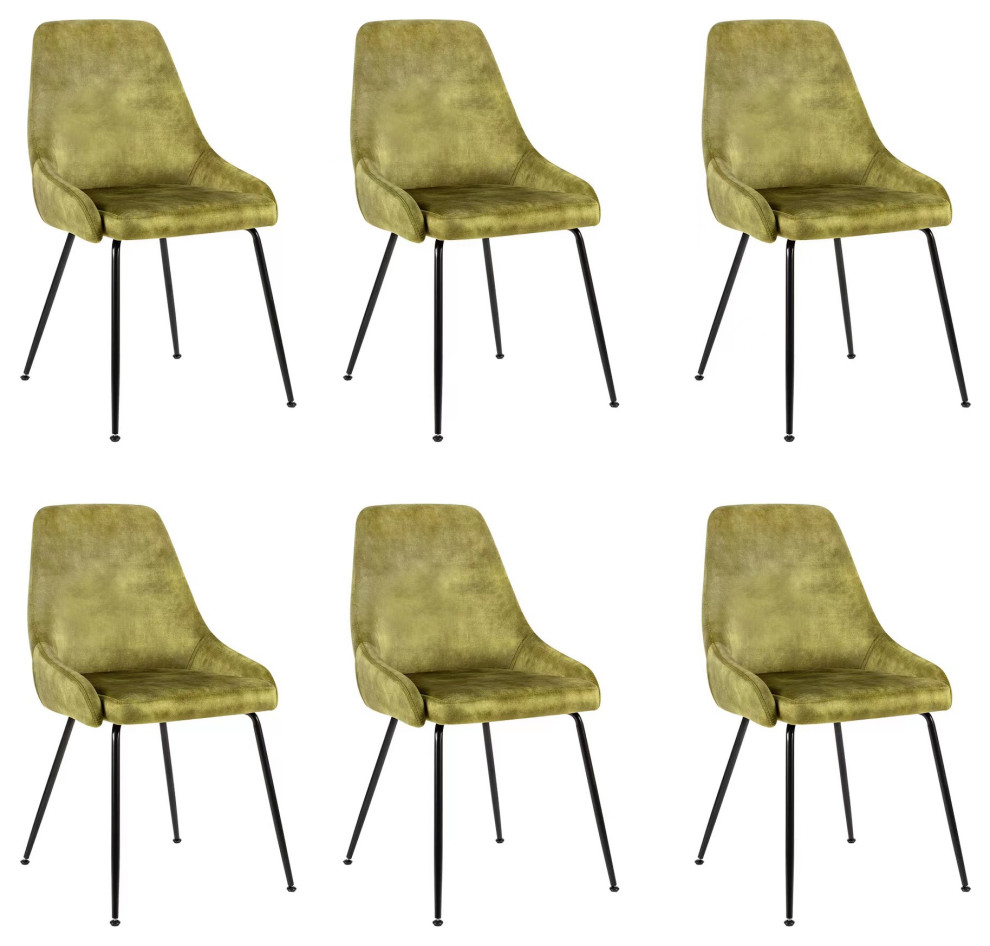 Green Velvet Upholstered Dining Chairs Set of 6 Midcentury Dining