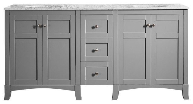 Arezzo Vanity With Carrara White Marble Top, Gray, 72", Without Mirrors