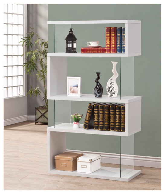Fantastic Glossy White Wooden Bookcase