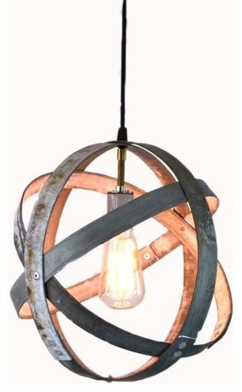 Wine Barrel Ring Pendant Light - Atom - Made from CA wine barrels, Chain
