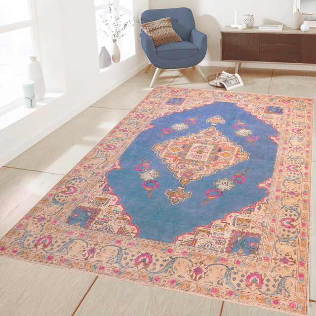 Antique Persian Cheryle Blue/Beige Wool Rug 7'10'' x 10'11'', 7'10