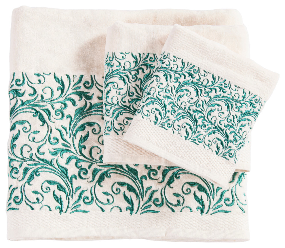 3-Piece Embroidered Wyatt Towel Set, Cream