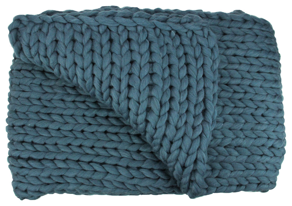 Teal Blue Cable Knit Plush Throw Blanket, 50"x60"