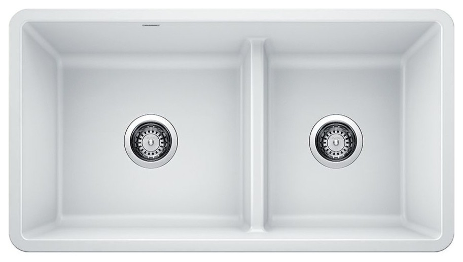 Blanco 442524 Precis 33"x18" Granite Double Offset Bowl Kitchen Sink, White