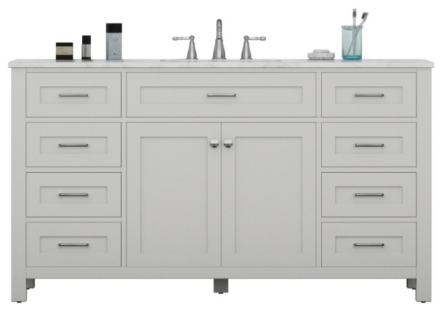 Norwalk 60 Single Bathroom Vanity With Carrera Marble Top White Transitional Vanities And Sink Consoles By Luxury Bath Collection Houzz - 60 Bathroom Vanity Top With Single Sink