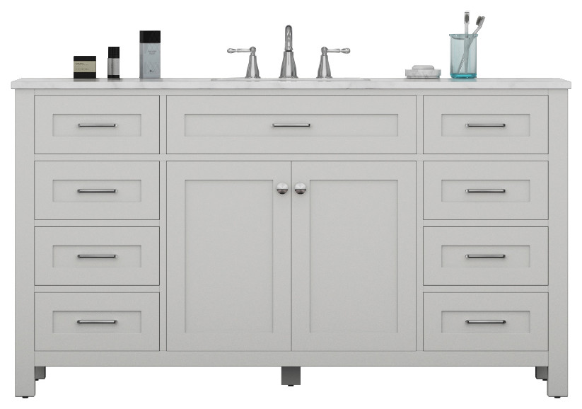 Norwalk 60" Single Bathroom Vanity With Carrera Marble Top, White