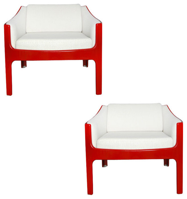 A Pair Of French Red-lacquered Club Chairs
