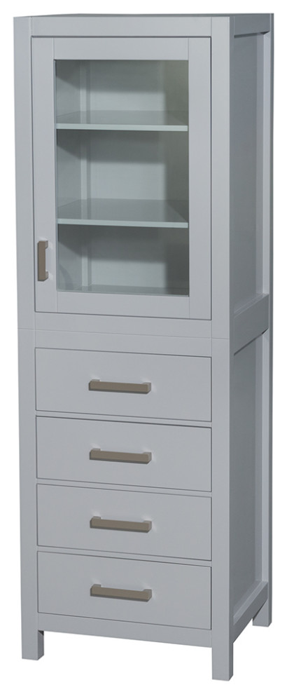 Wyndham WCS1414LTGY 24" Linen Tower Gray + Shelved Cabinet Storage and 4 Drawer