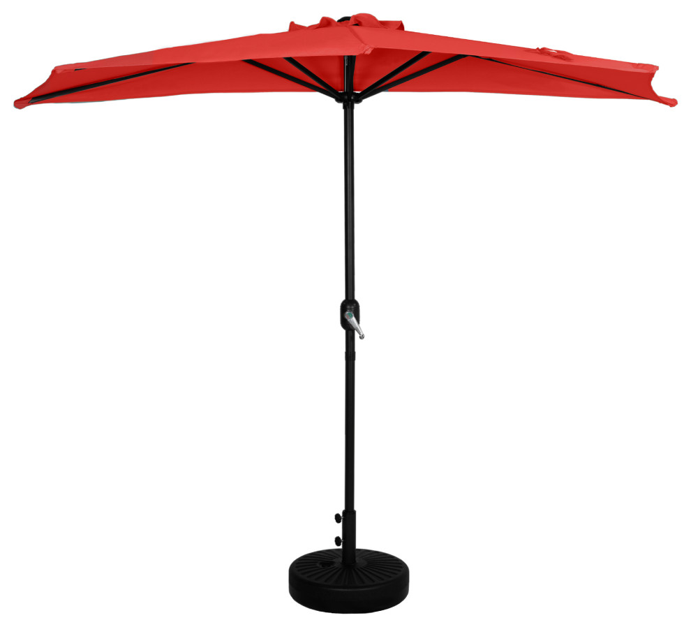 Westintrends 9 Ft Half Market Patio Umbrella with Black Round Plastic Base Contemporary