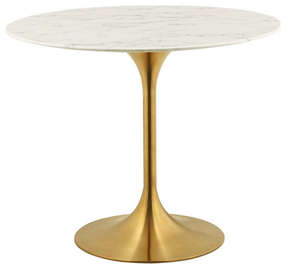 Modway Lippa 36" Round Faux Marble & Metal Dining Table in Gold and White