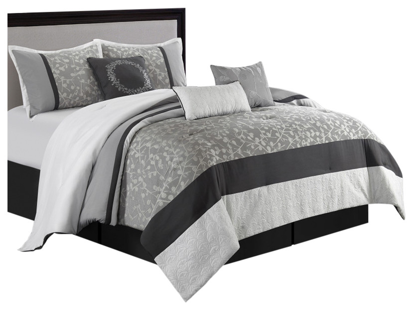 Willow Gray 7-Piece Comforter Set, California King - Contemporary ...