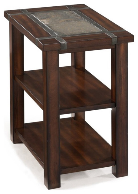 Bowery Hill Modern Wood End Table in Cherry and Slate Finish