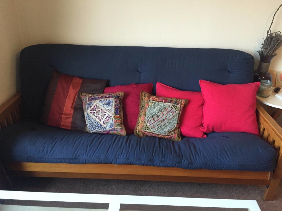 Futon Sofa Bed With Wood Frame & Accent Pillows New York by Urban